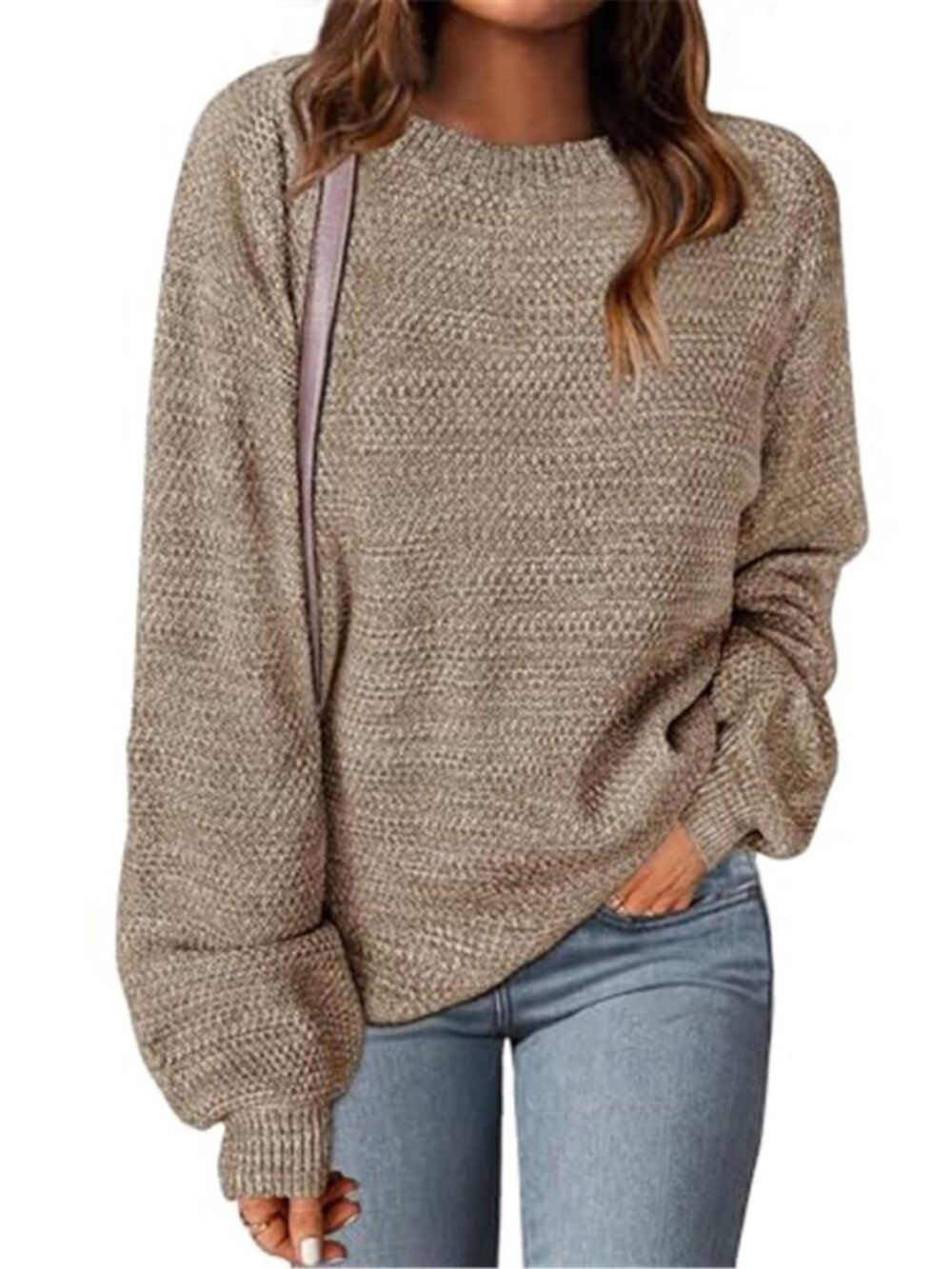 Womens Oversized Tunic Sweater Chunky Knit Balloon Sleeve Cozy Pullover
